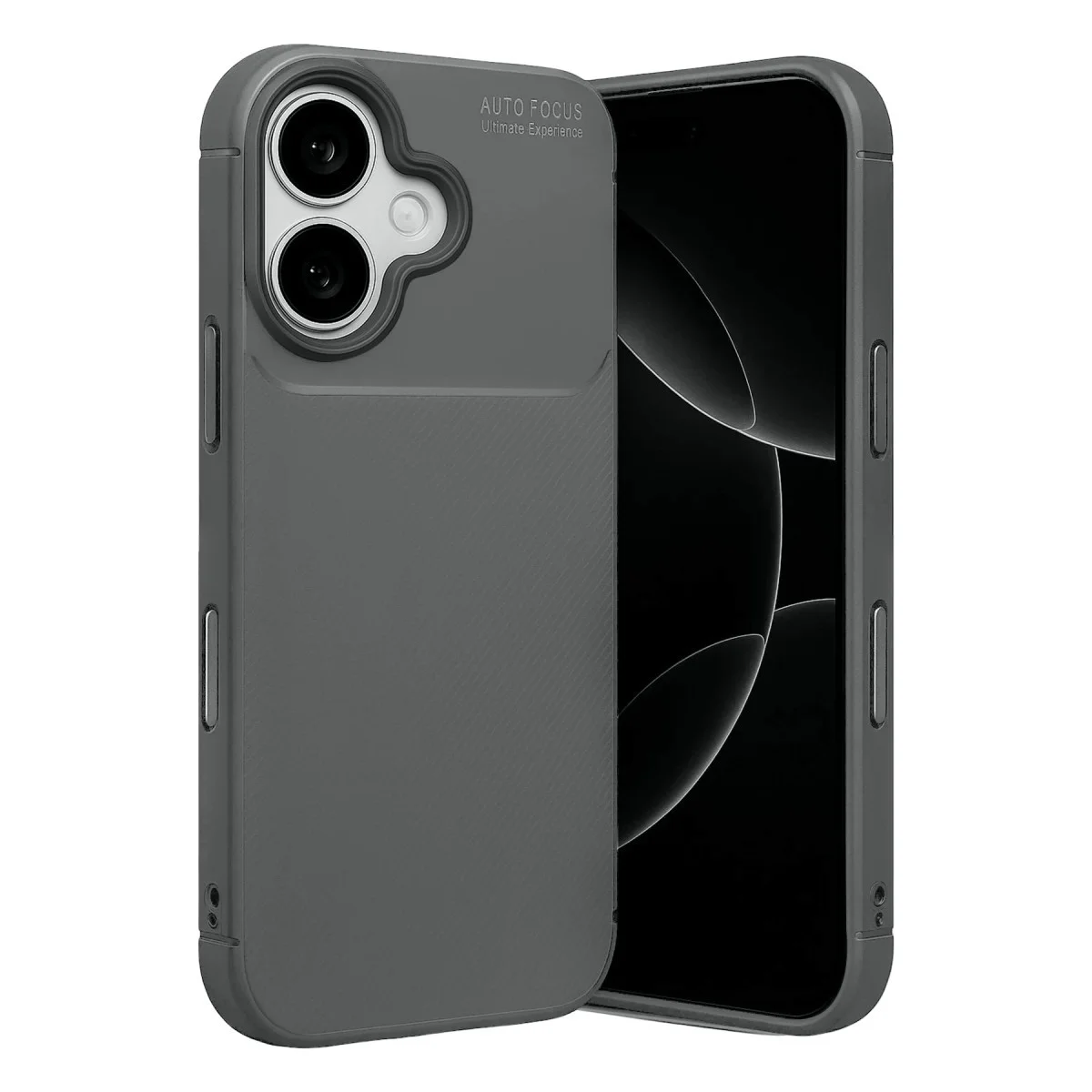 iPhone 17 Auto Focus Karbon Kapak Gri - Pürüzsüz Doku ve Maksimum Darbe Koruması