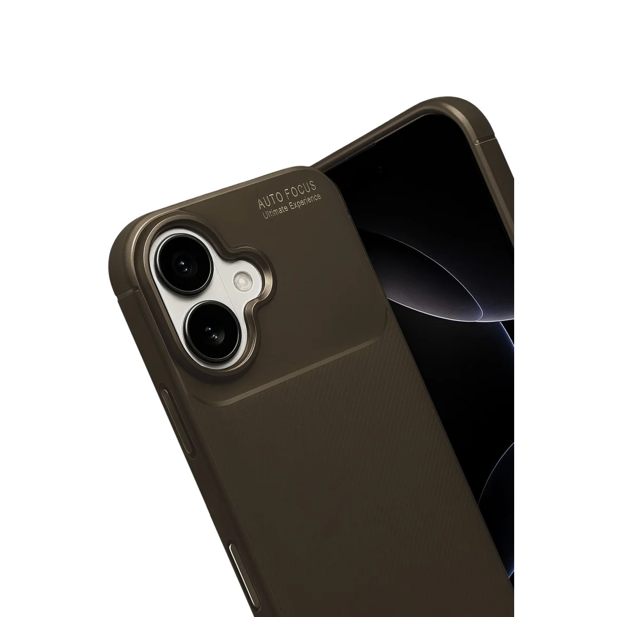 iPhone 17 Auto Focus Karbon Fiber Kapak - Kahverengi, Esnek, Anti-iz