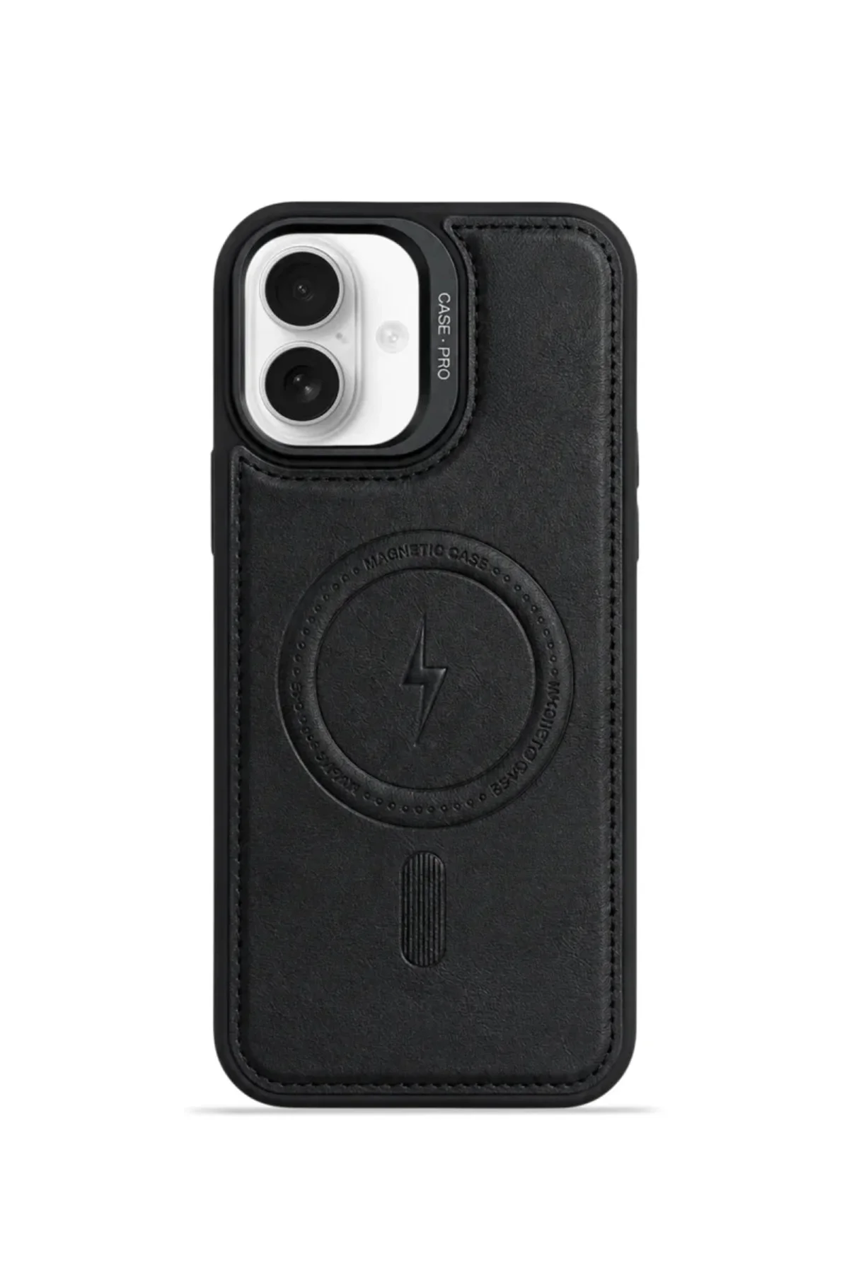 iPhone 17 GripStand MagSafe Deri Kılıf Siyah