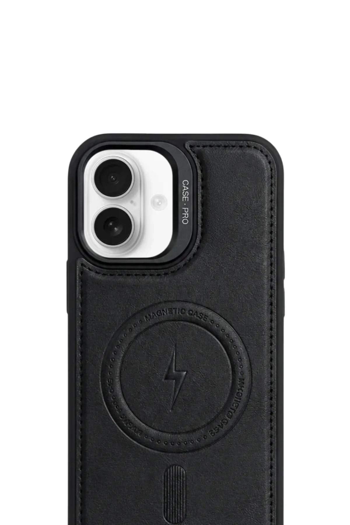 iPhone 17 GripStand MagSafe Deri Kılıf Siyah