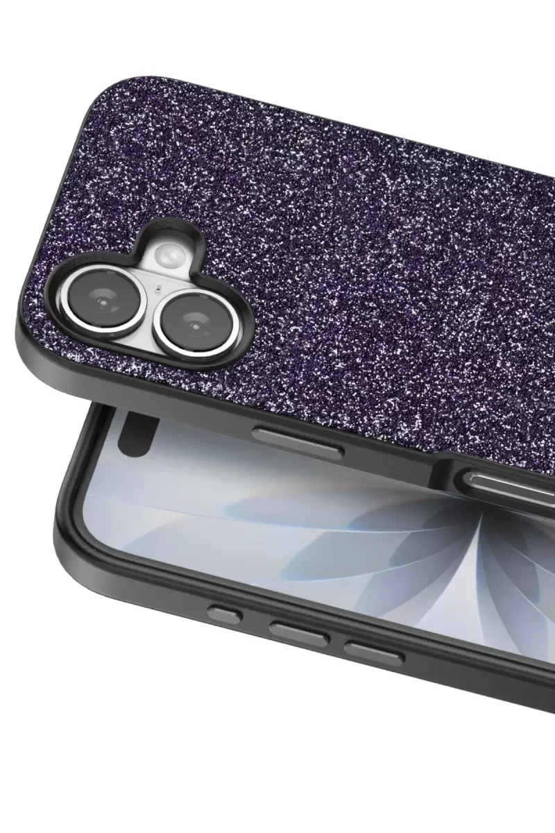 iPhone 17 ile Uyumlu Bright Simli Kapak - Derin Mor