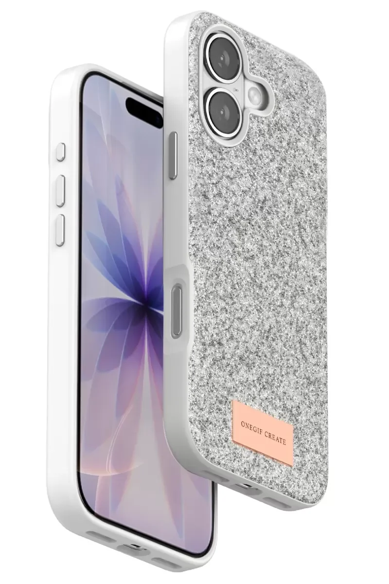 iPhone 17 ile Uyumlu Bright Simli Kapak - Boncuk İşlemeli Beyaz Telefon Kılıfı