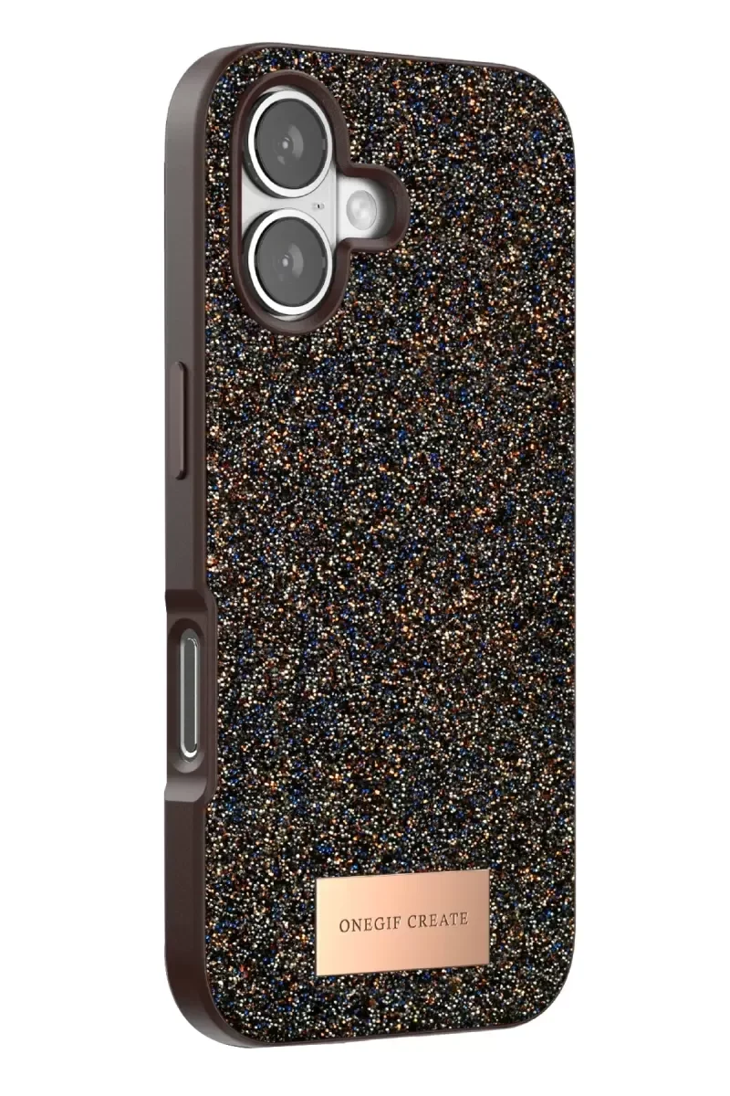iPhone 17 ile Uyumlu Bright Simli Kapak - Gold Boncuk İşlemeli Şık Kılıf