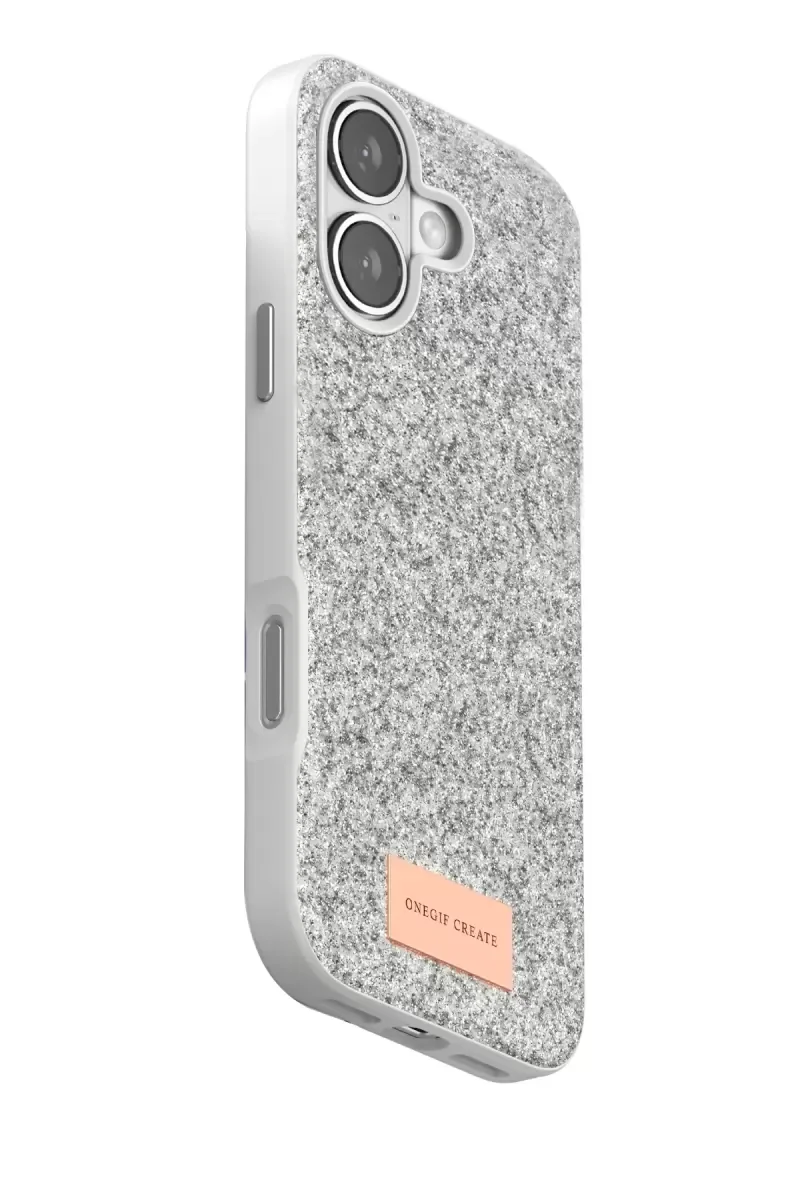 iPhone 17 ile Uyumlu Bright Simli Kapak - Boncuk İşlemeli Beyaz Telefon Kılıfı