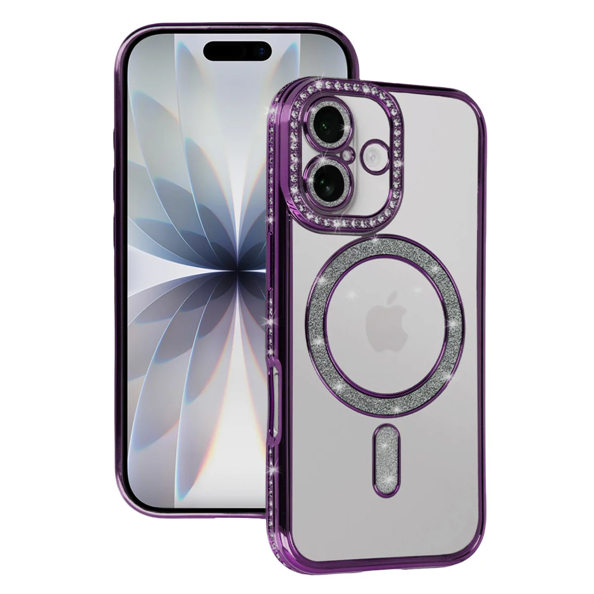 iPhone 17 Joke Simli Magneticsafe Derin Mor Kılıf - Kristal Elmas Tasarım