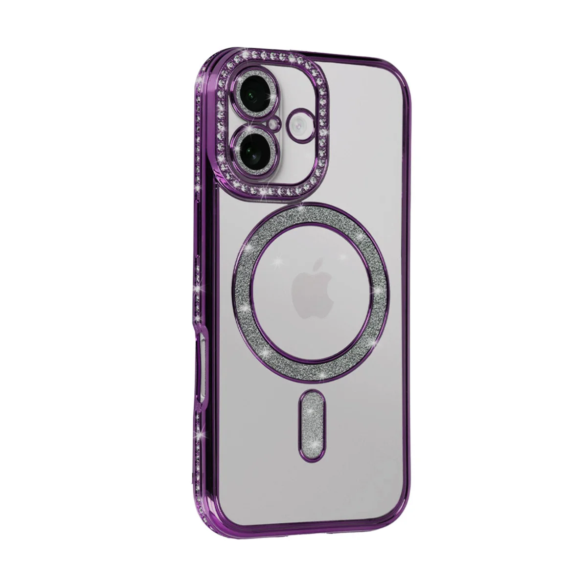 iPhone 17 Joke Simli Magneticsafe Derin Mor Kılıf - Kristal Elmas Tasarım