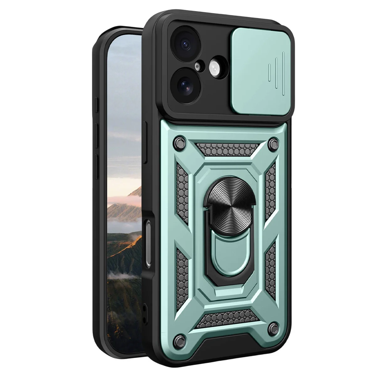 iPhone 17 Pars Lens Yüzüklü Silikon Kılıf - Yeşil, Kamera ve Darbe Koruması