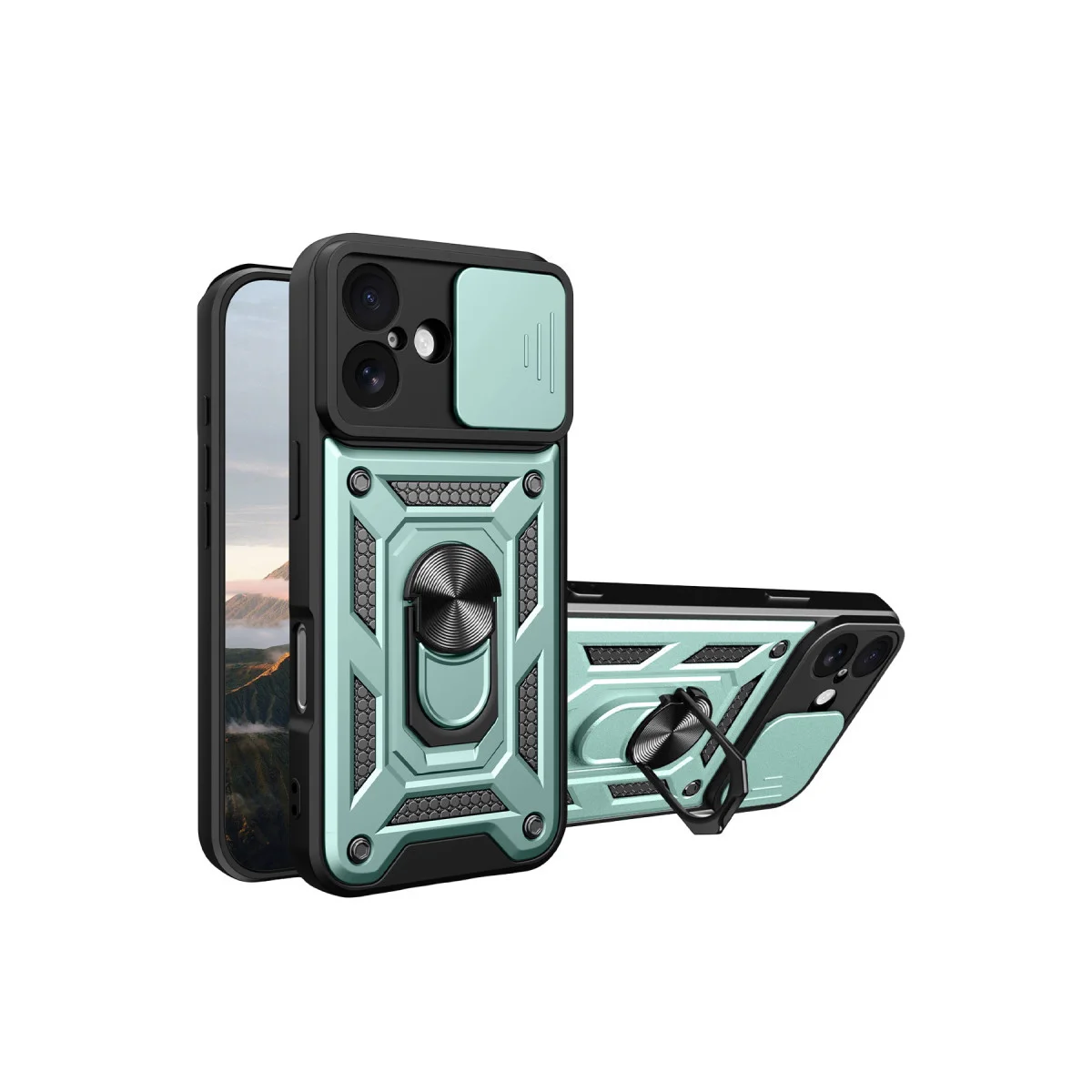 iPhone 17 Pars Lens Yüzüklü Silikon Kılıf - Yeşil, Kamera ve Darbe Koruması