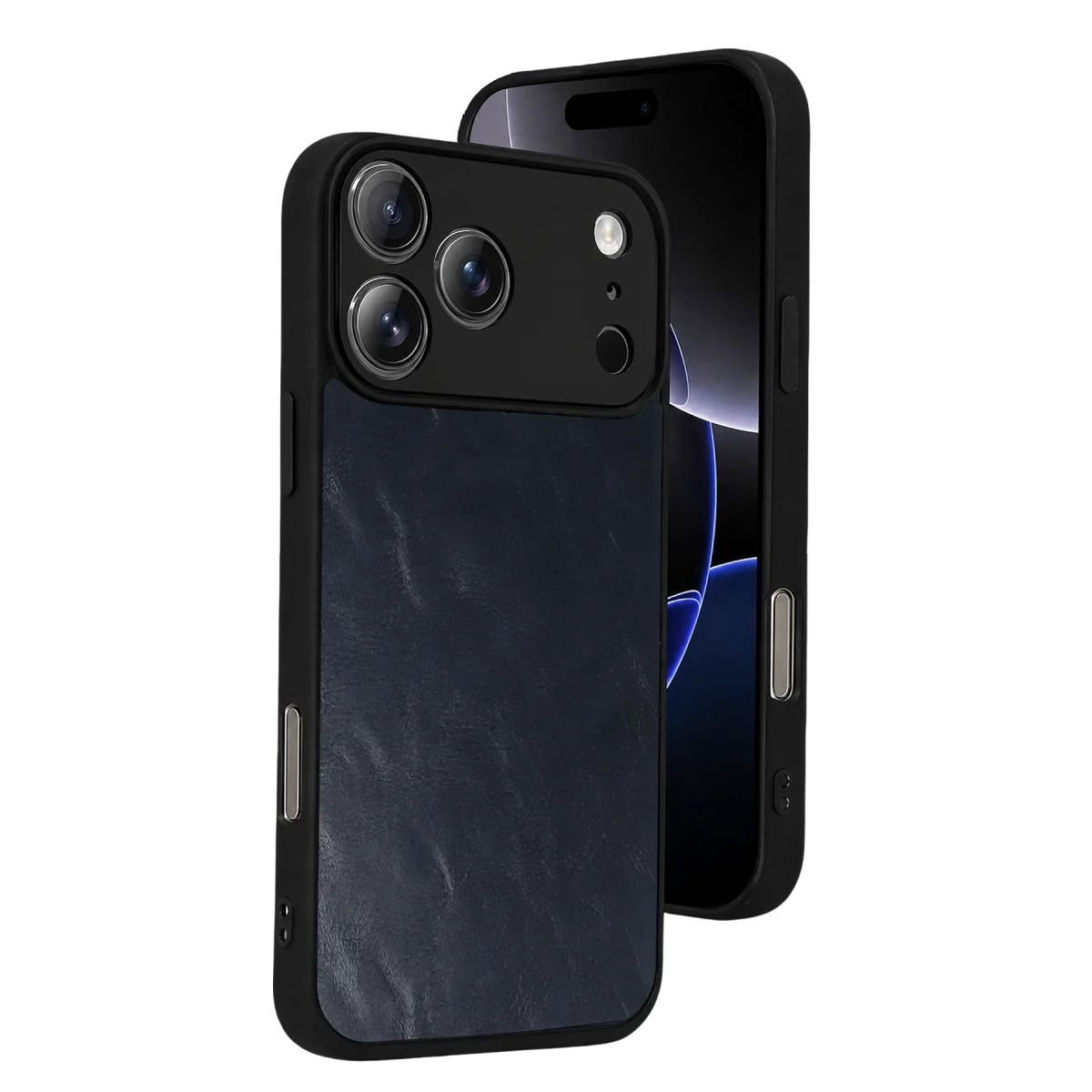iPhone 17 Pro Aras Serisi Premium Deri Kapak - Lacivert (360° Tam Koruma)