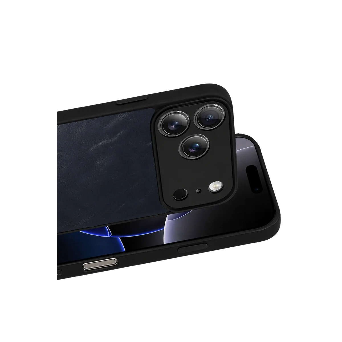 iPhone 17 Pro Aras Serisi Premium Deri Kapak - Lacivert (360° Tam Koruma)