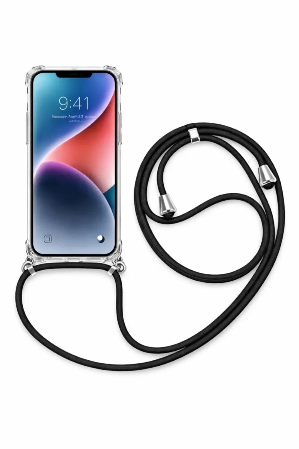 iPhone 17 Pro Boyun Askılı Şeffaf Tank Kılıf Mavi