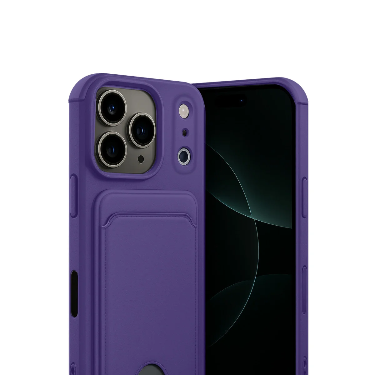 iPhone 17 Pro Derin Mor Kartvizitli Silikon Kılıf - Premium Koruma & Fonksiyonel Tasarım