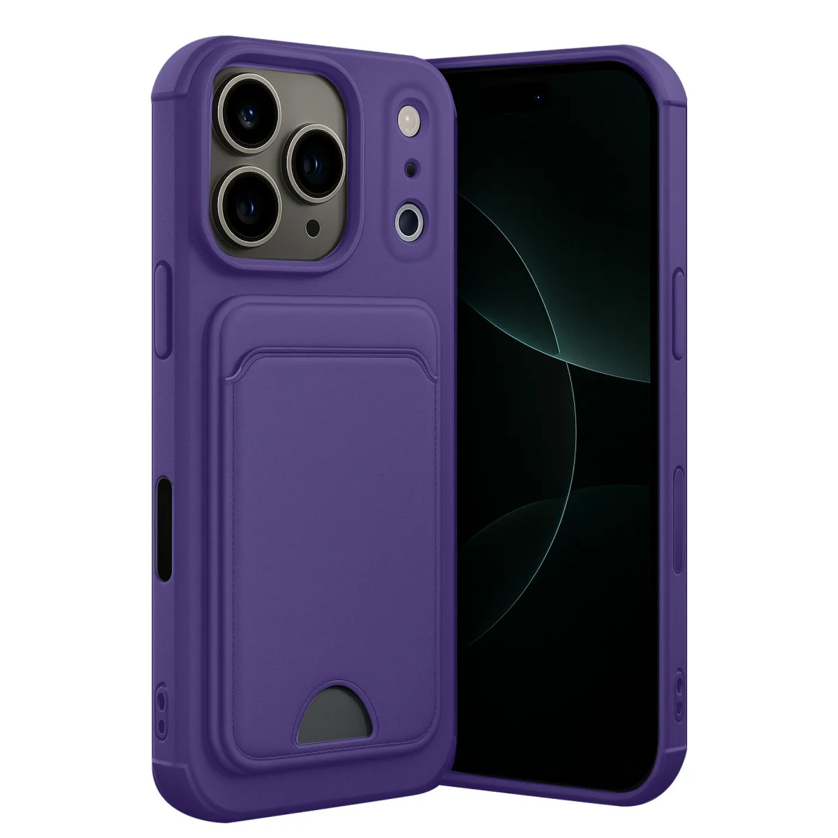 iPhone 17 Pro Derin Mor Kartvizitli Silikon Kılıf - Premium Koruma & Fonksiyonel Tasarım