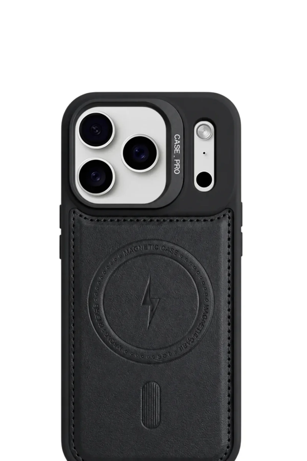 iPhone 17 Pro GripStand MagSafe Deri Kılıf Gri