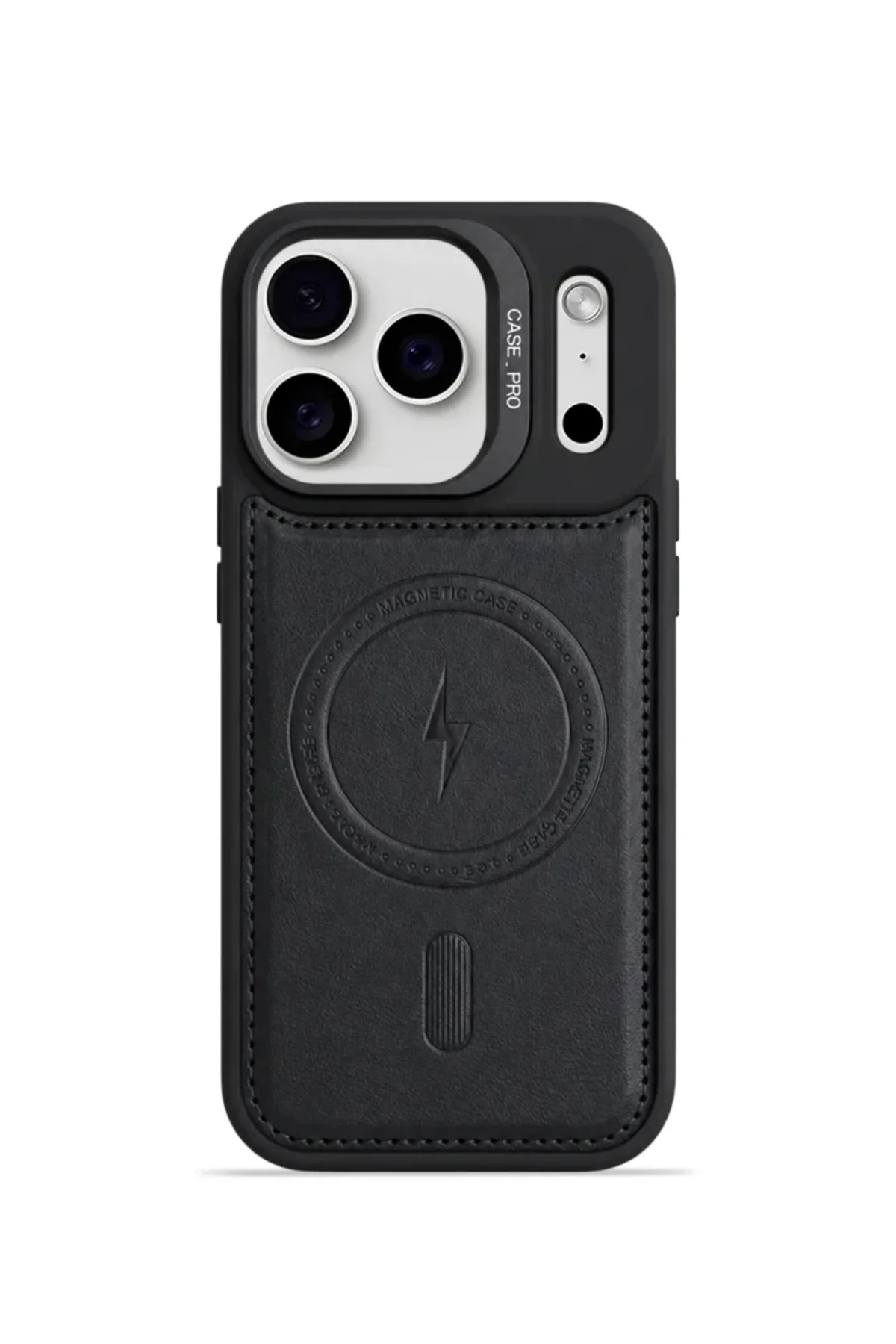 iPhone 17 Pro GripStand MagSafe Deri Kılıf Gri