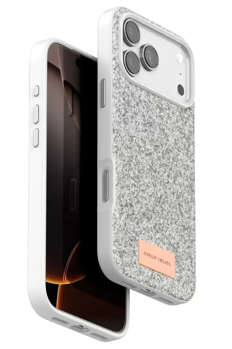 iPhone 17 Pro ile Uyumlu Bright Simli Kapak - Beyaz Boncuk İşlemeli Şık Telefon Kılıfı
