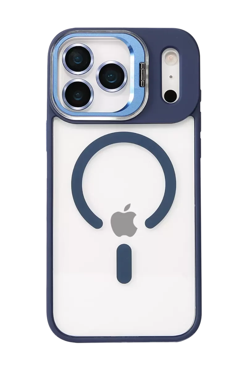 iPhone 17 Pro ile Uyumlu Remim Lensli Magsafe Standlı Kapak - Lacivert
