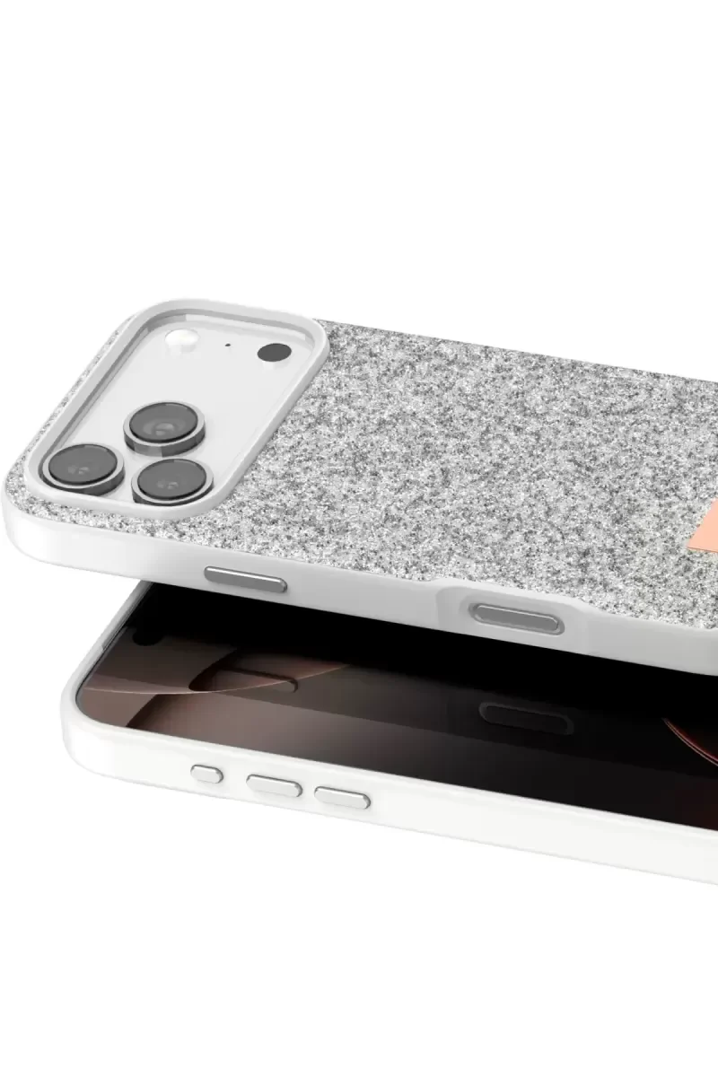 iPhone 17 Pro ile Uyumlu Bright Simli Kapak - Beyaz Boncuk İşlemeli Şık Telefon Kılıfı