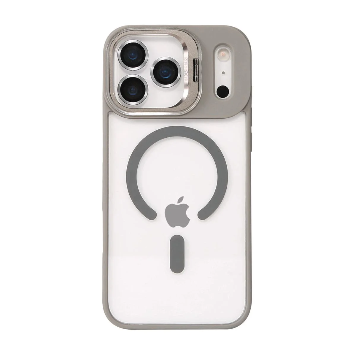 iPhone 17 Pro ile Uyumlu Remim Lensli MagSafe Standlı Şeffaf Kılıf - Titan Gri