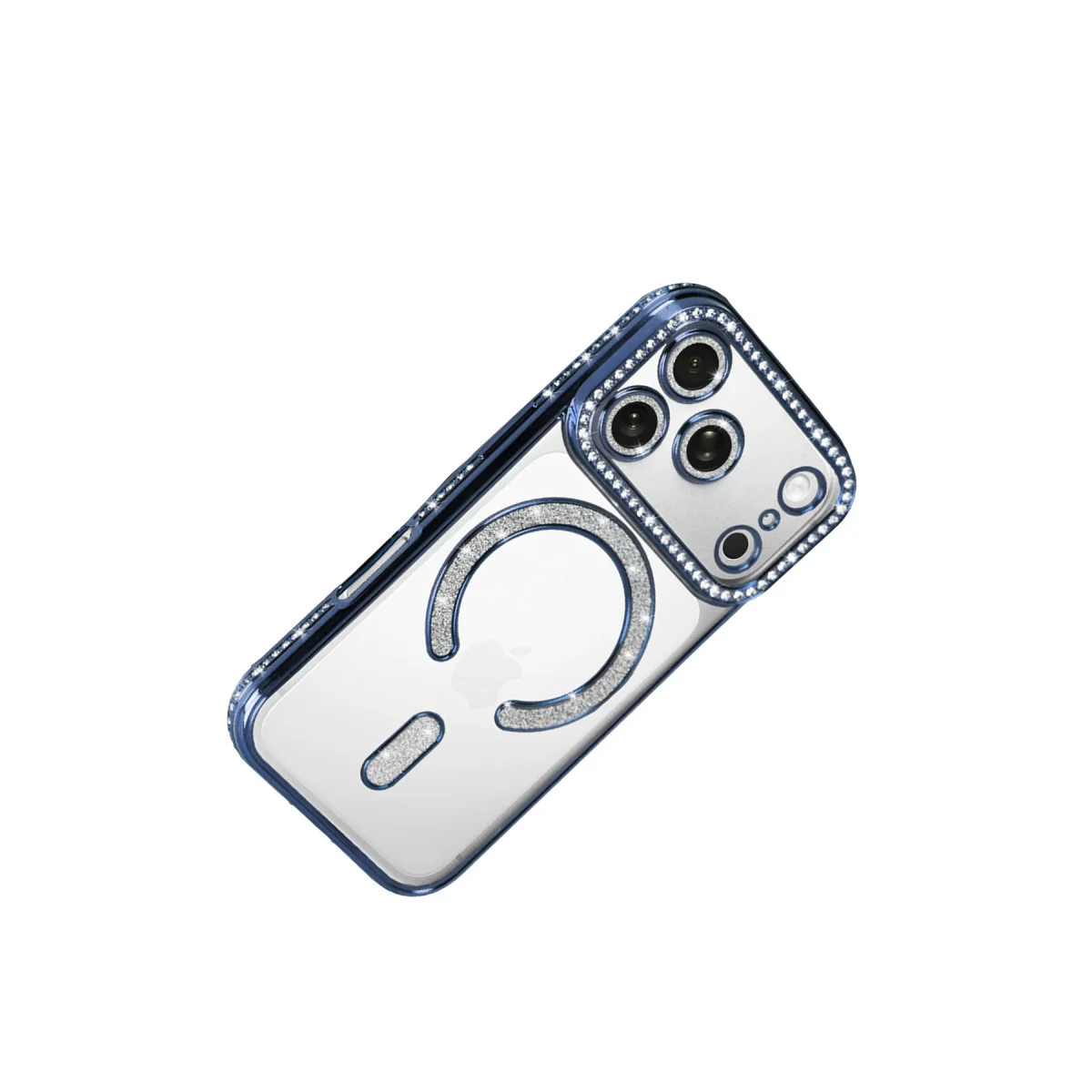 iPhone 17 Pro Joke Simli Magneticsafe Kılıf - Mavi, Kristal Arka & Mat Kenar