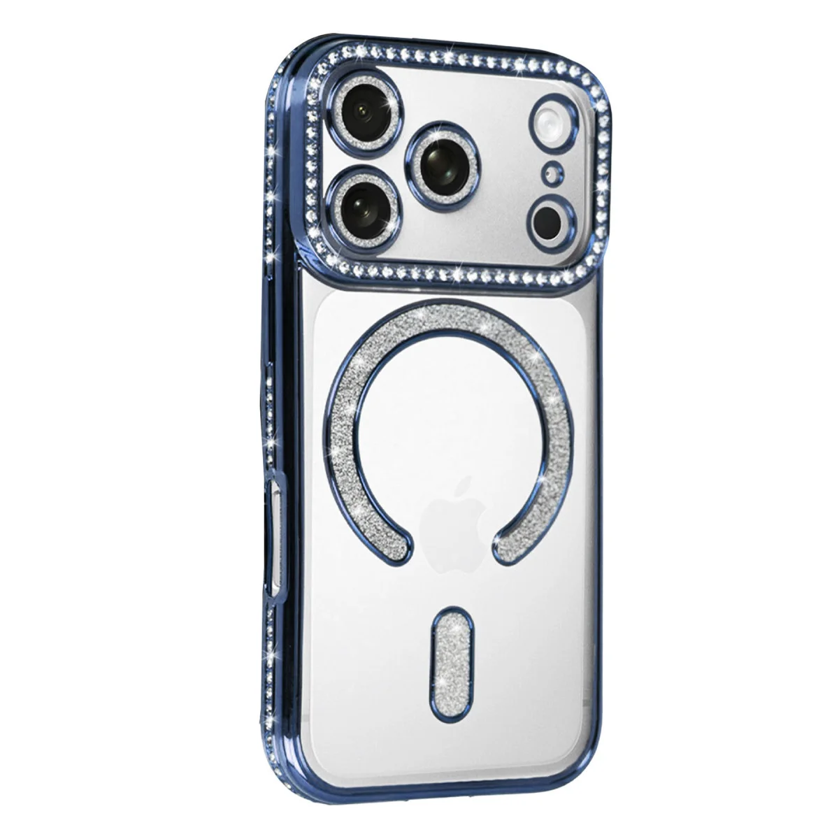 iPhone 17 Pro Joke Simli Magneticsafe Kılıf - Mavi, Kristal Arka & Mat Kenar