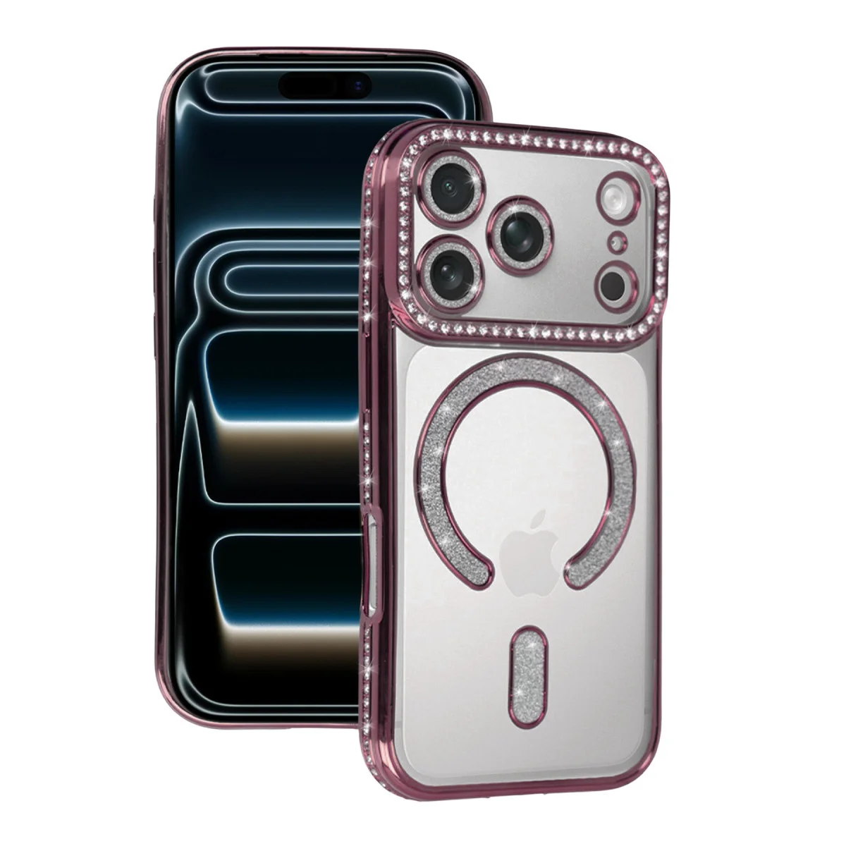 iPhone 17 Pro Joke Simli Pembe Kılıf - Parlak Elmas Tasarım TPU Magneticsafe