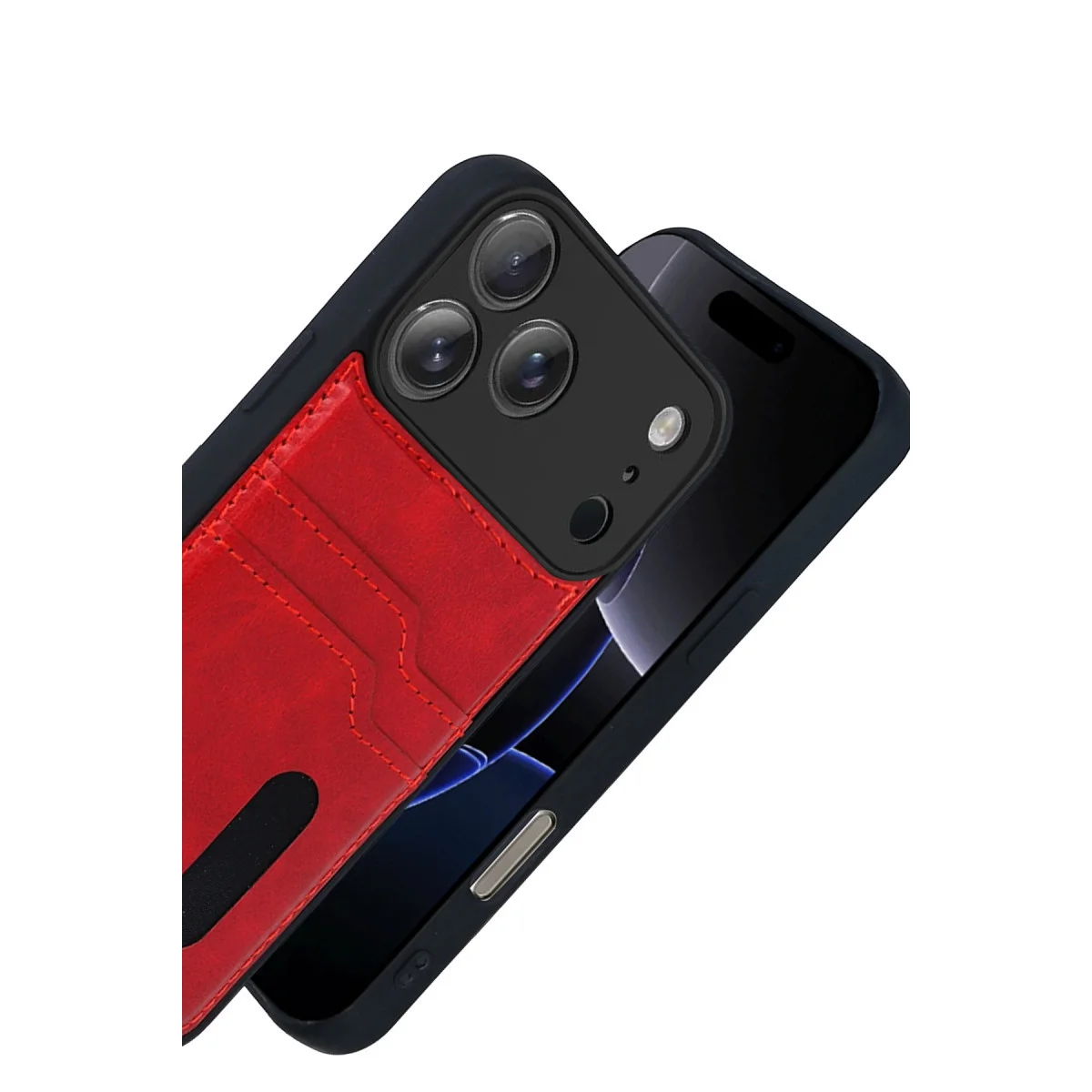 iPhone 17 Pro Kırmızı Deri Kılıf - Kart Yuvalı ve Tam Koruma