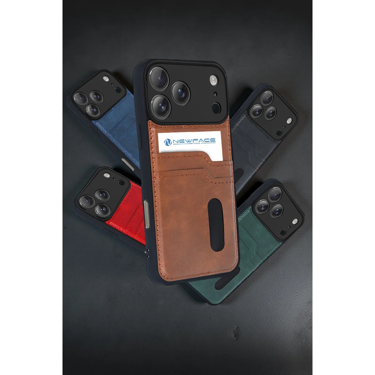 iPhone 17 Pro Kırmızı Deri Kılıf - Kart Yuvalı ve Tam Koruma