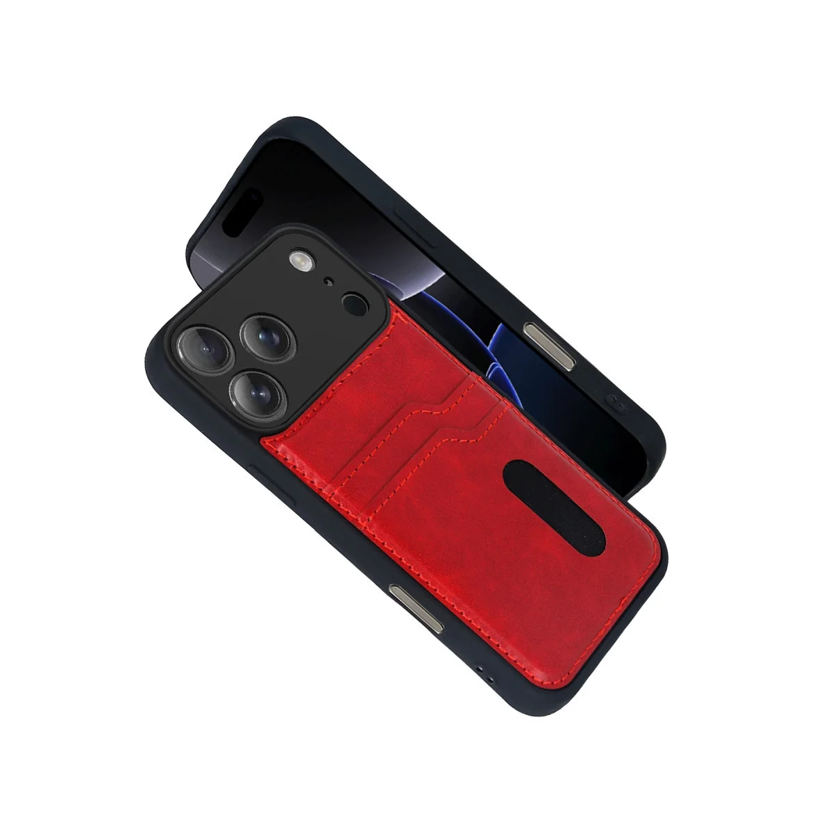 iPhone 17 Pro Kırmızı Deri Kılıf - Kart Yuvalı ve Tam Koruma
