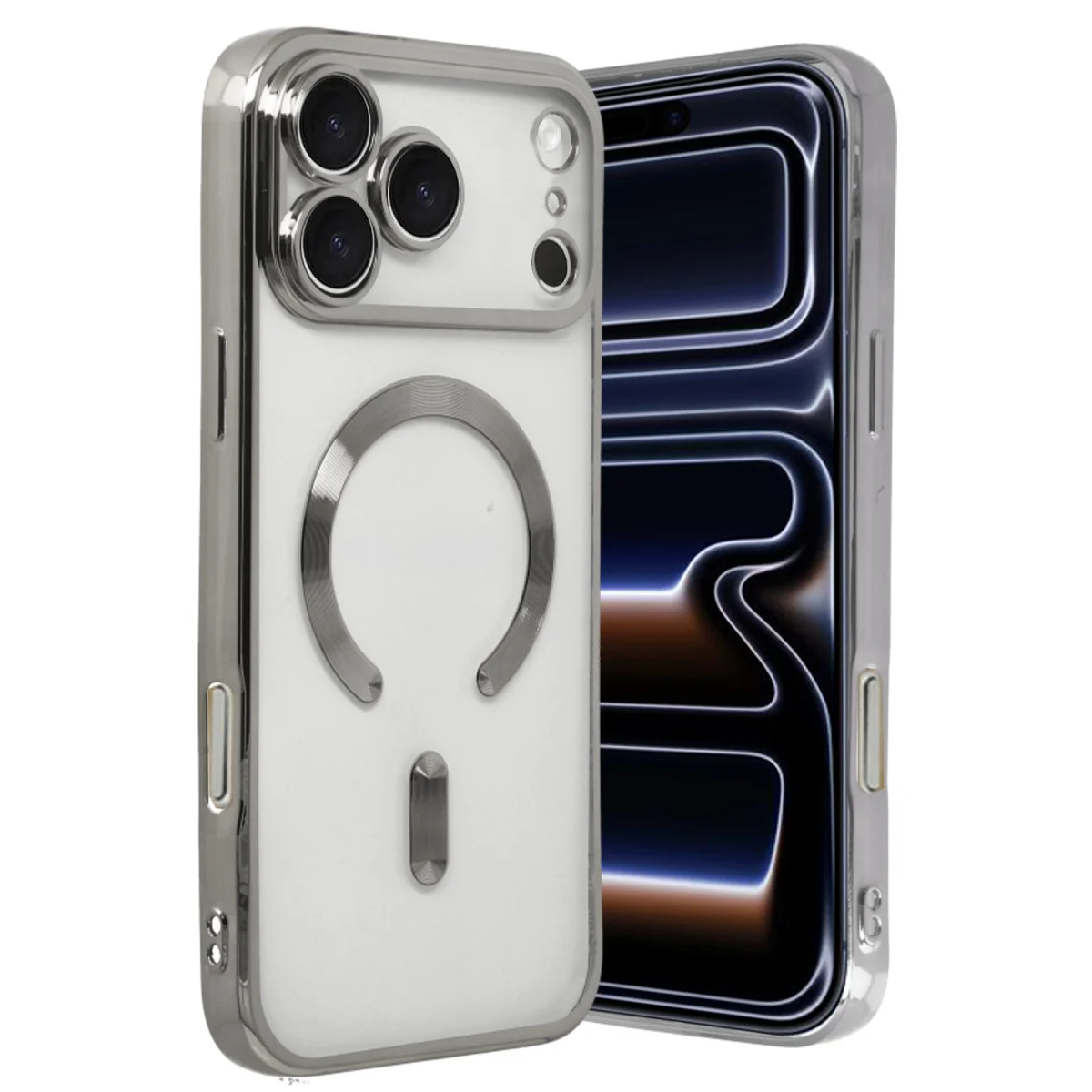 iPhone 17 Pro Kross Şeffaf Kapak Gümüş - MagSafe Uyumlu, Çizilmeye Dayanıklı