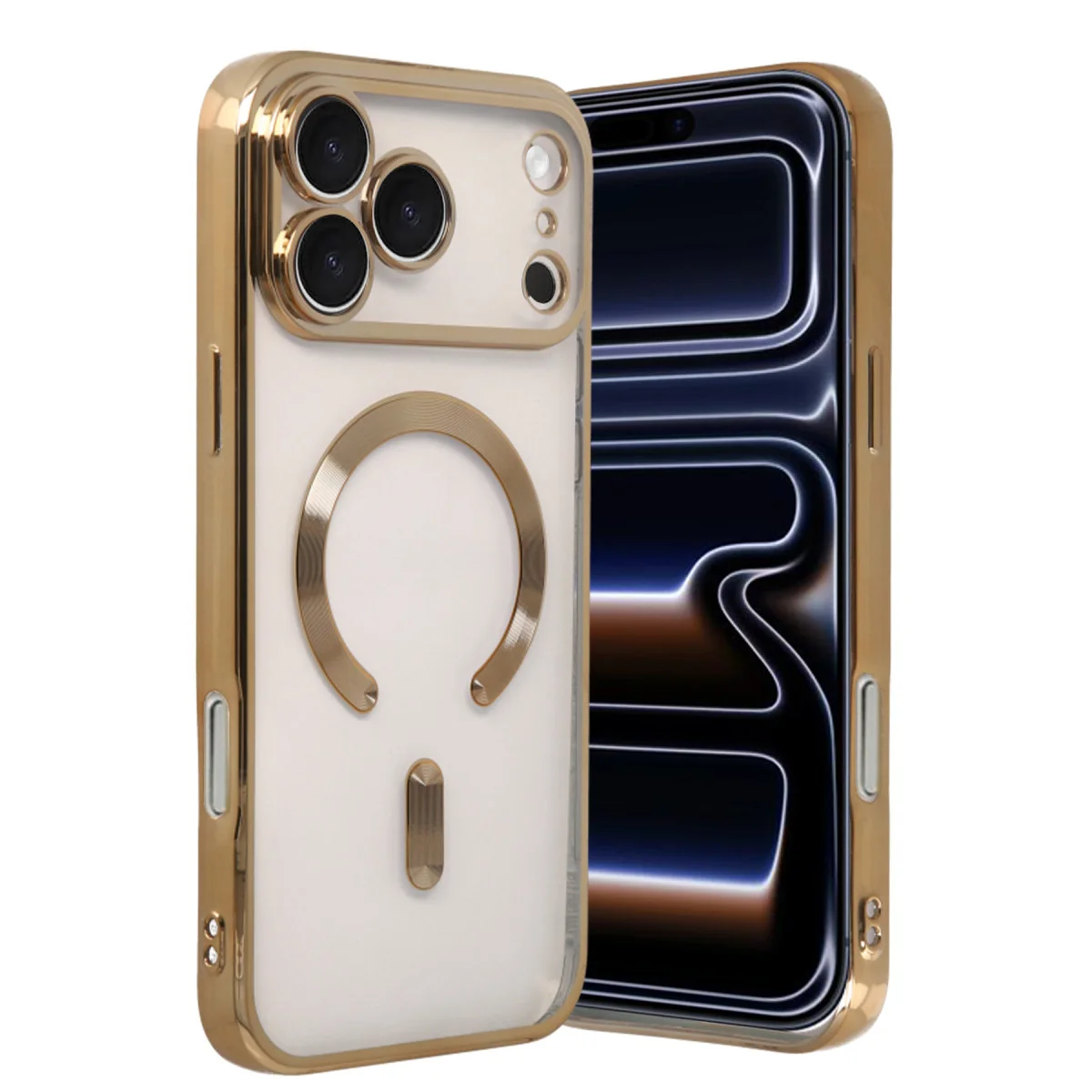 iPhone 17 Pro Kross Magneticsafe Kapak - Ultra Şeffaf ve Güçlü Manyetik Bağlantı - Gold