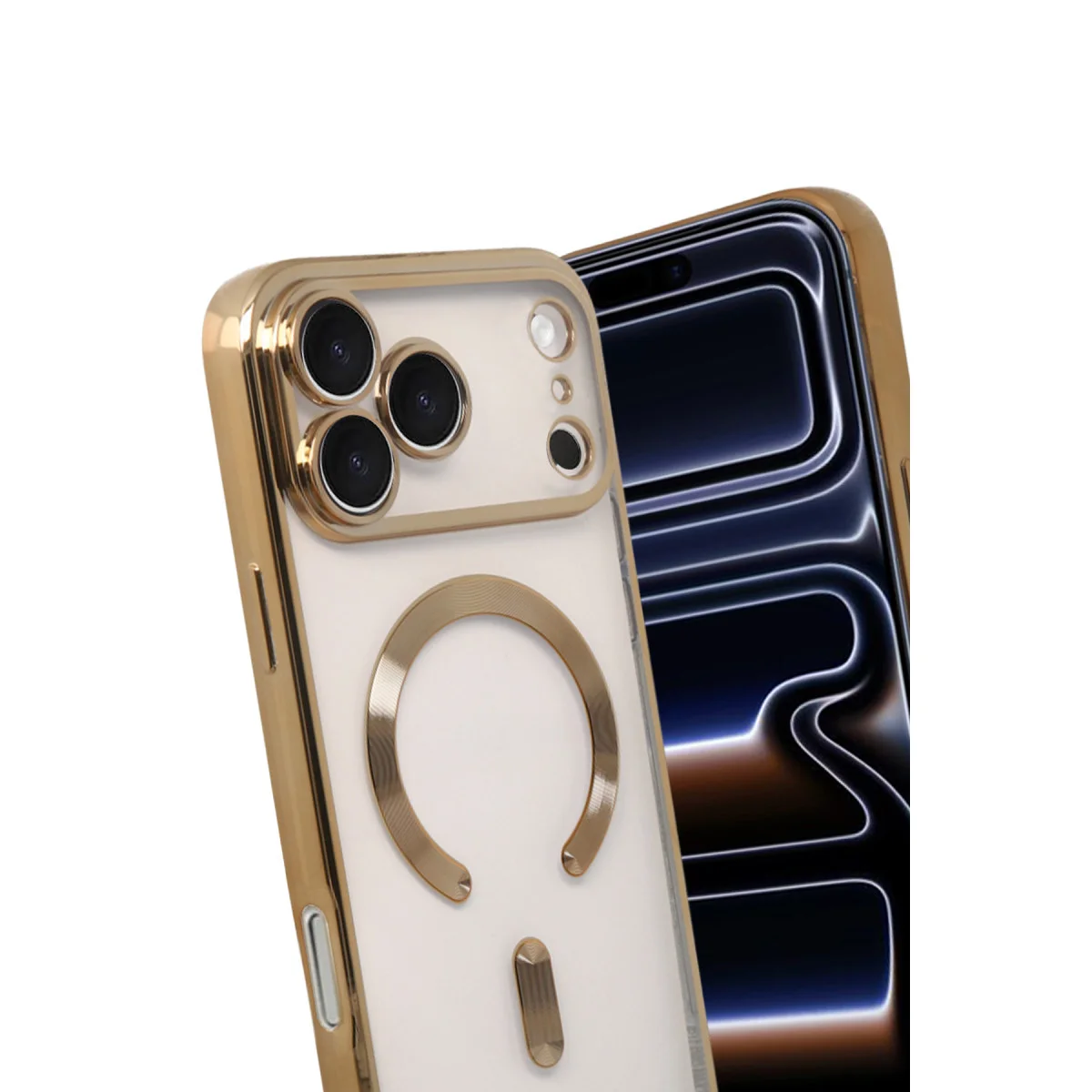 iPhone 17 Pro Kross Magneticsafe Kapak - Ultra Şeffaf ve Güçlü Manyetik Bağlantı - Gold