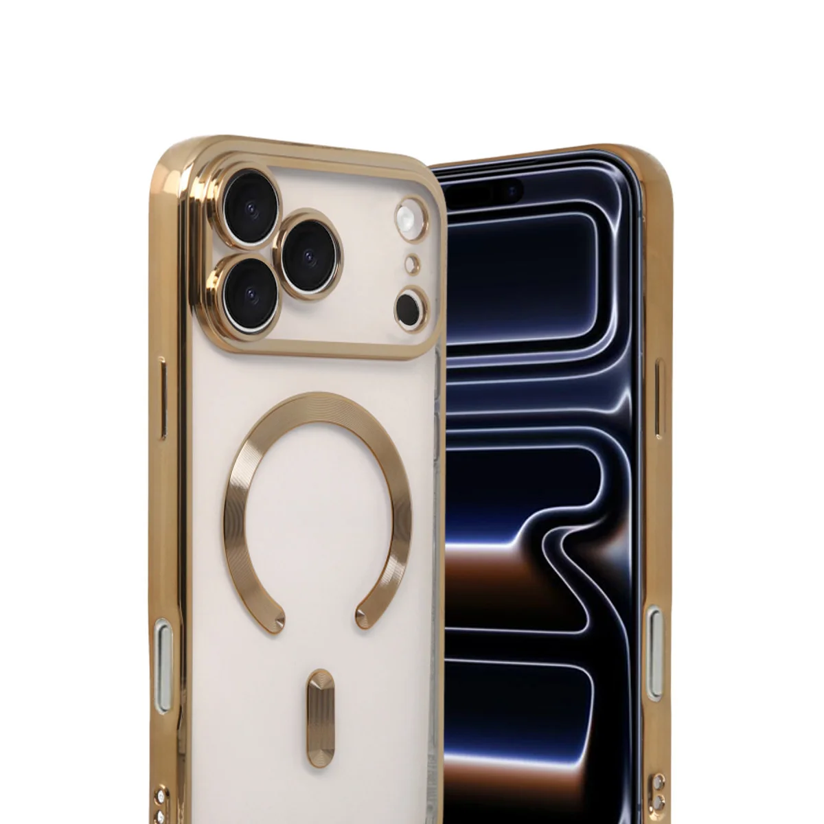 iPhone 17 Pro Kross Magneticsafe Kapak - Ultra Şeffaf ve Güçlü Manyetik Bağlantı - Gold