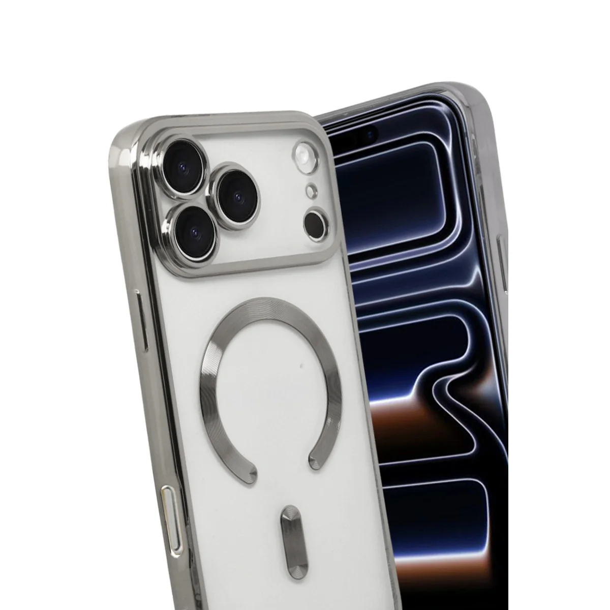 iPhone 17 Pro Kross Şeffaf Kapak Gümüş - MagSafe Uyumlu, Çizilmeye Dayanıklı