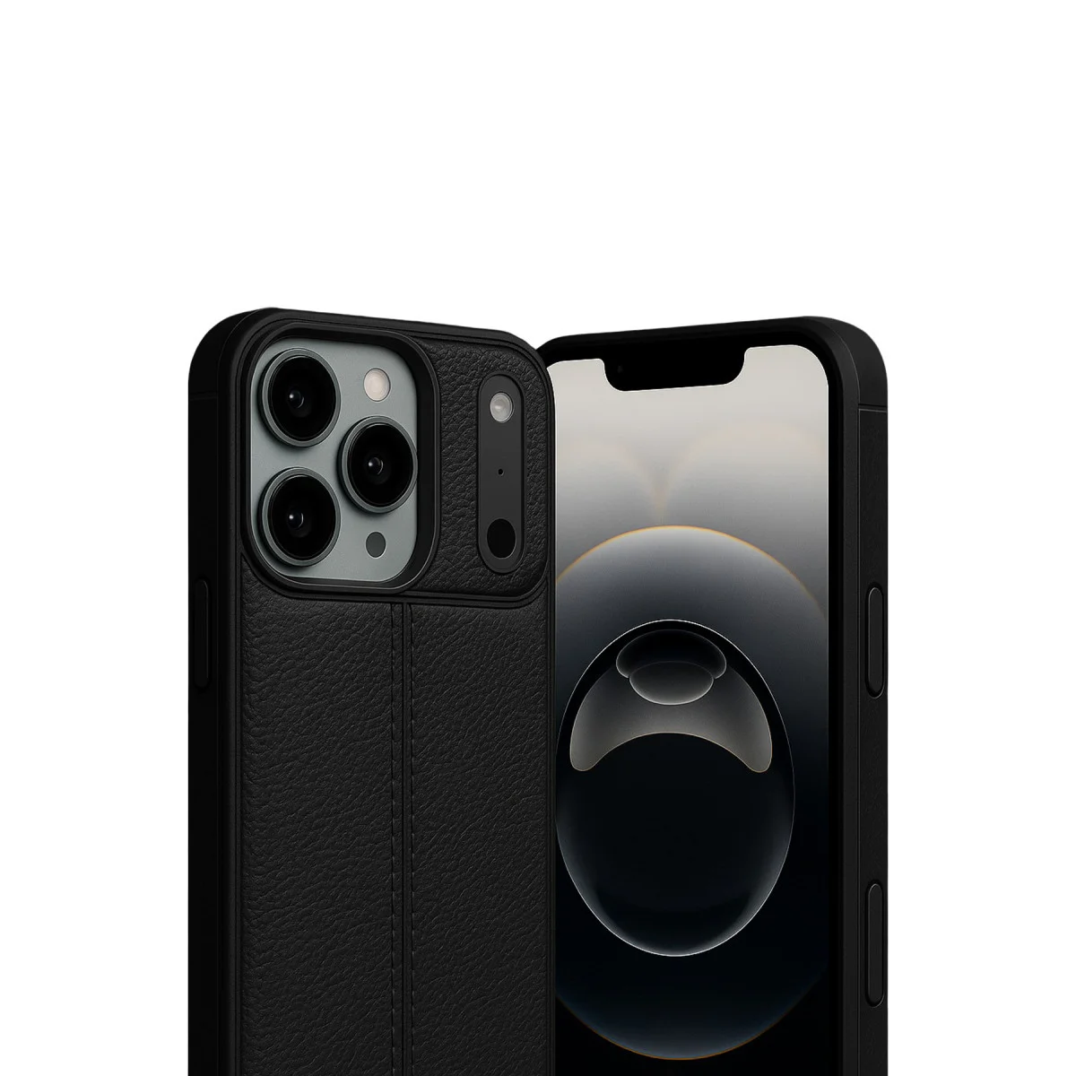 iPhone 17 Pro Max Auto Focus Kapak - Siyah Deri Dokulu Kılıf
