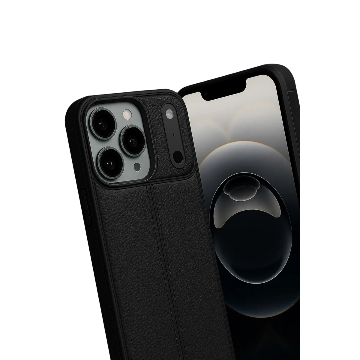 iPhone 17 Pro Max Auto Focus Kapak - Siyah Deri Dokulu Kılıf