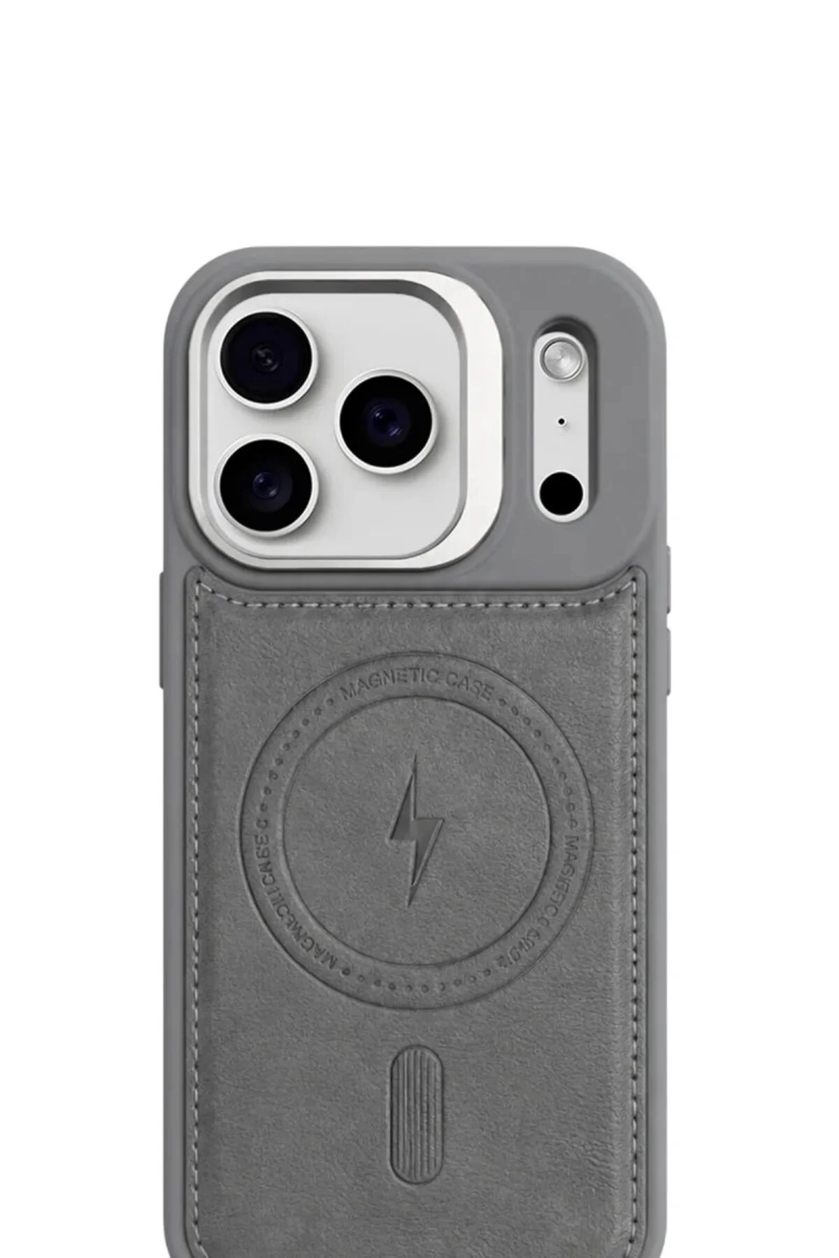 iPhone 17 Pro Max GripStand MagSafe Deri Kılıf Gri