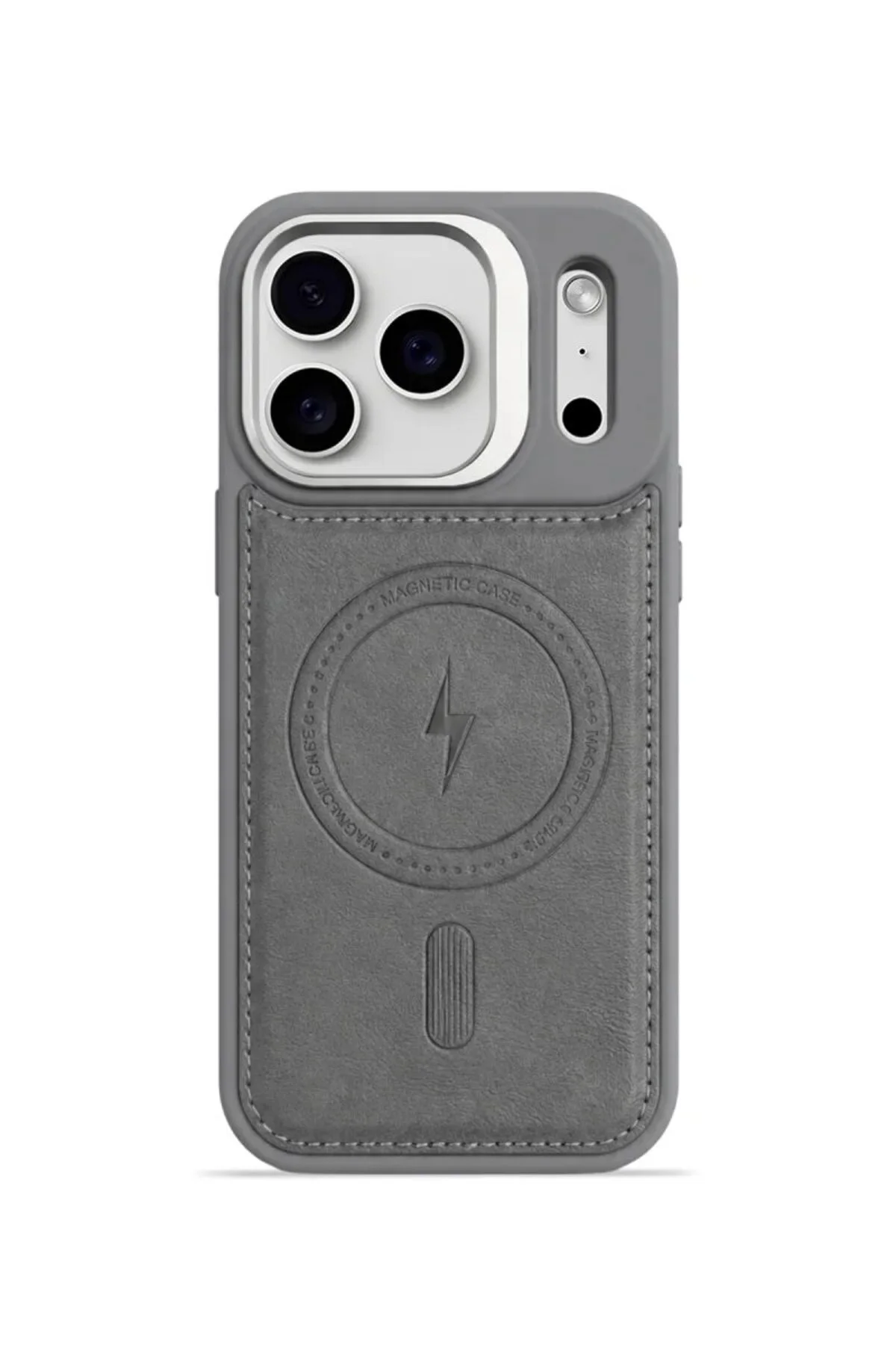 iPhone 17 Pro Max GripStand MagSafe Deri Kılıf Gri