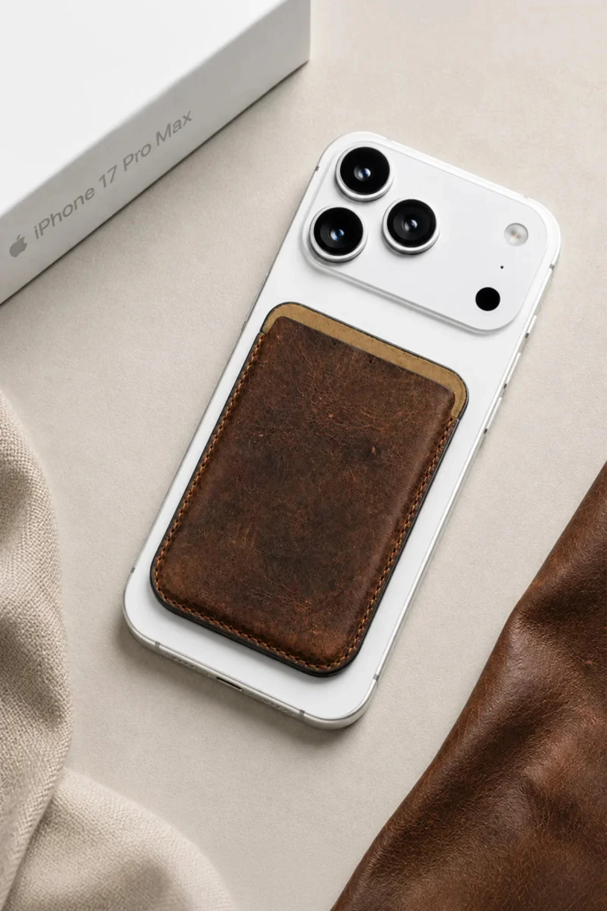 iPhone 17 Pro Max Heritage Hakiki Deri Cüzdan Magsafe Vintage Kahverengi