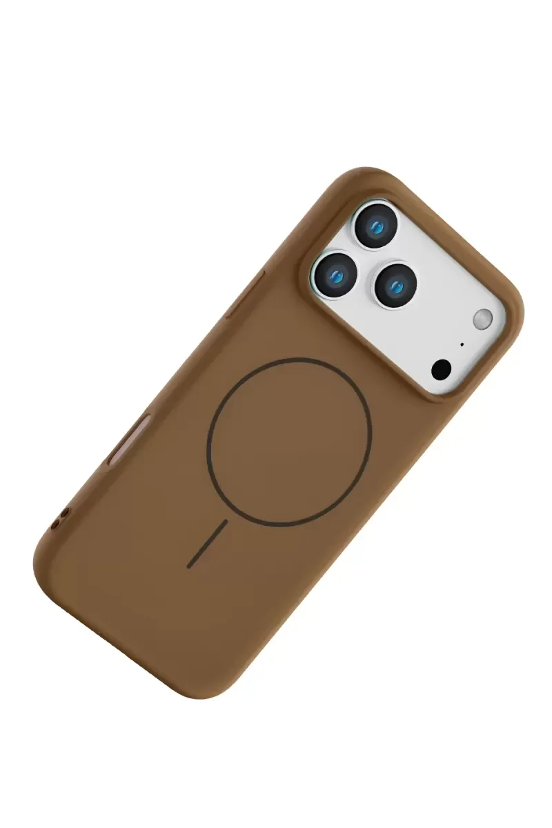 iPhone 17 Pro Max ile Uyumlu Jully MagSafe Kapak - Kahverengi Deri Dokulu Şık Kılıf
