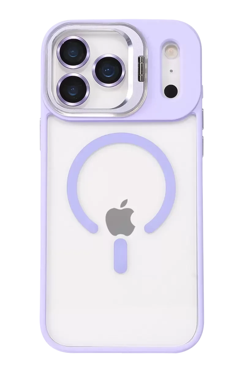 iPhone 17 Pro Max ile Uyumlu Remim Lensli MagSafe Standlı Kılıf - Lila