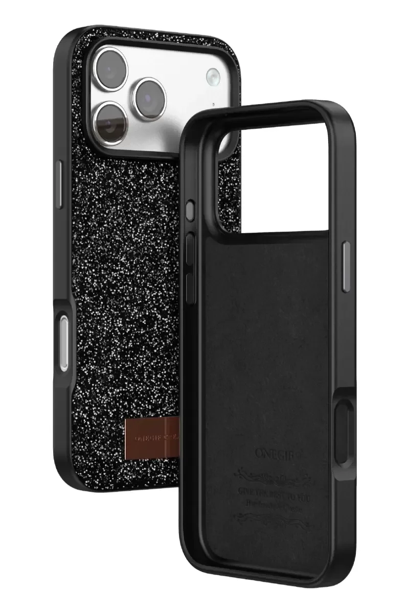 iPhone 17 Pro Max ile Uyumlu Bright Simli Kapak - Siyah Boncuk İşlemeli Şık Kılıf