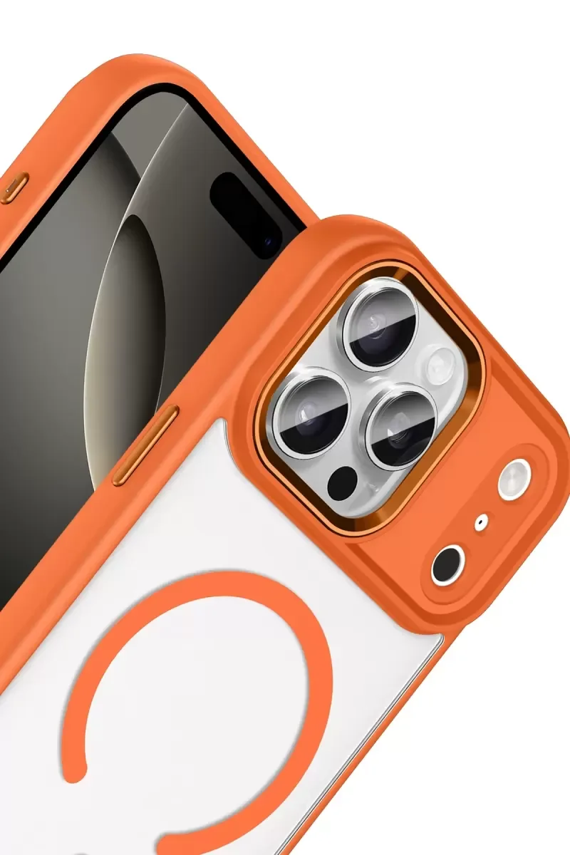 iPhone 17 Pro Max ile Uyumlu Magsafe Kapak - Turuncu, 360° Askeri Sınıf Koruma