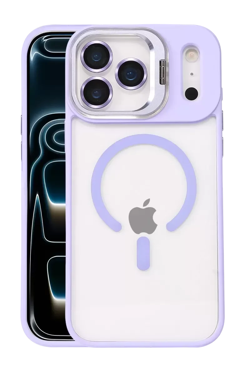 iPhone 17 Pro Max ile Uyumlu Remim Lensli MagSafe Standlı Kılıf - Lila