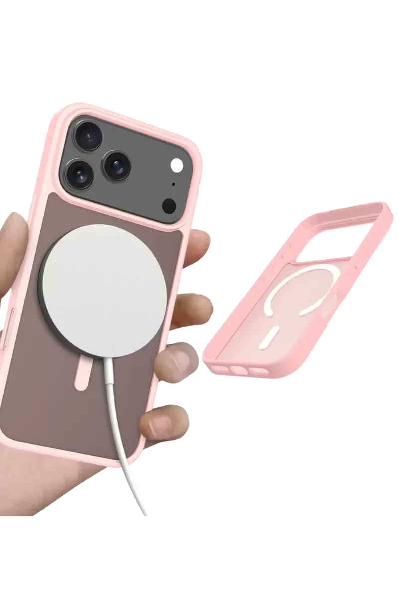 iPhone 17 Pro Max ile Uyumlu MagSafe Şarj Desteği Premium Silikon Kılıf - Pudra