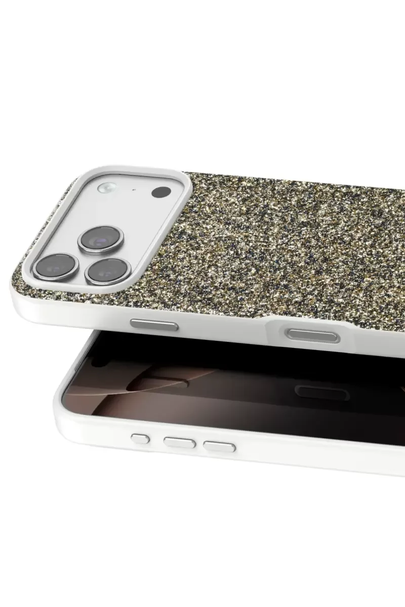 iPhone 17 Pro Max ile Uyumlu Bright Simli Kapak - Çöl Titanyum Boncuk İşlemeli Kılıf