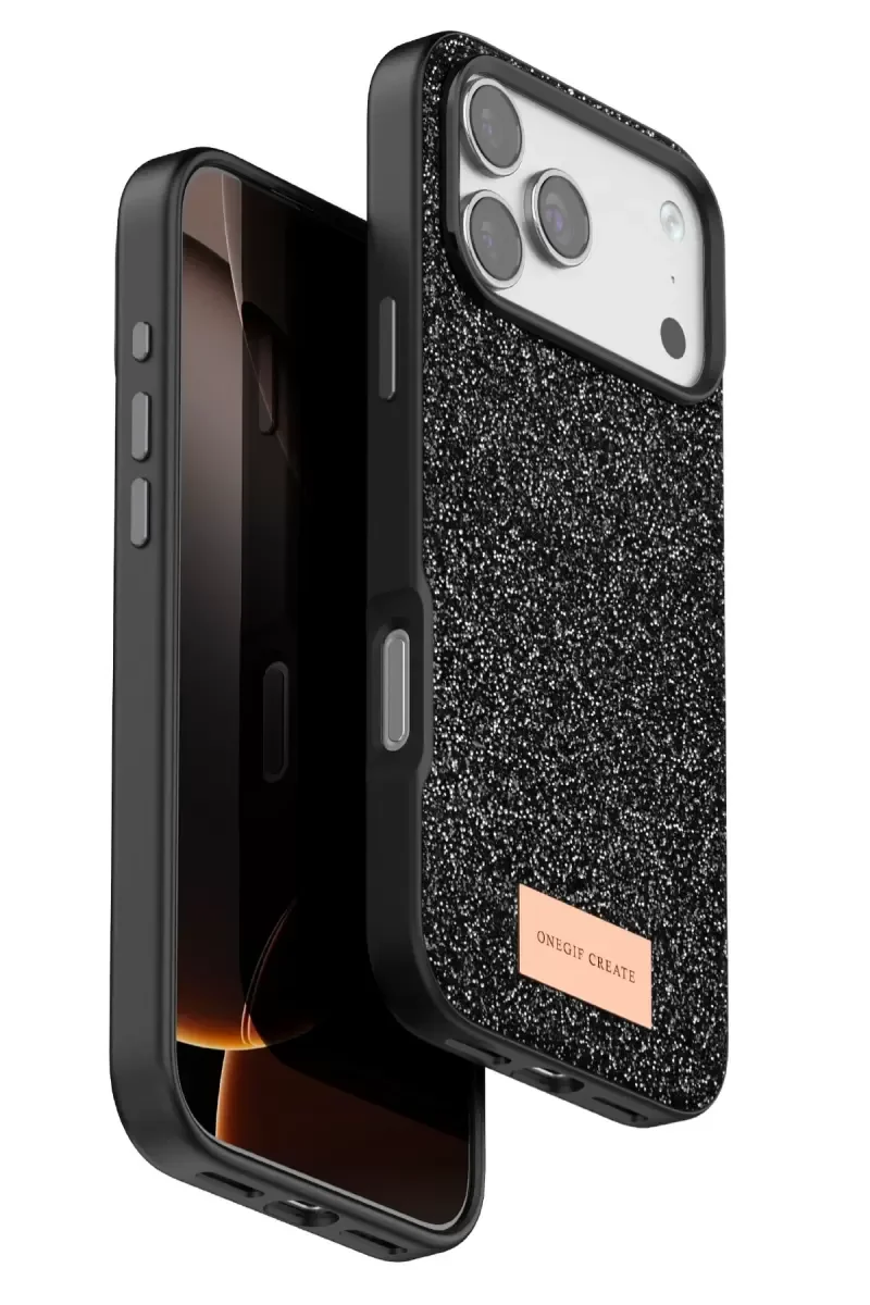 iPhone 17 Pro Max ile Uyumlu Bright Simli Kapak - Siyah Boncuk İşlemeli Şık Kılıf