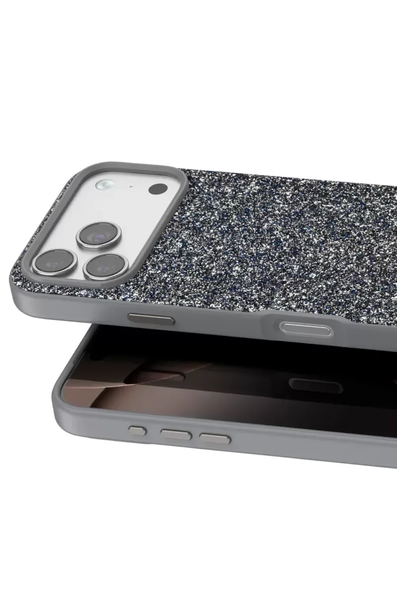 iPhone 17 Pro Max ile Uyumlu Bright Simli Kapak - Gümüş Boncuk İşlemeli Şık Telefon Kılıfı