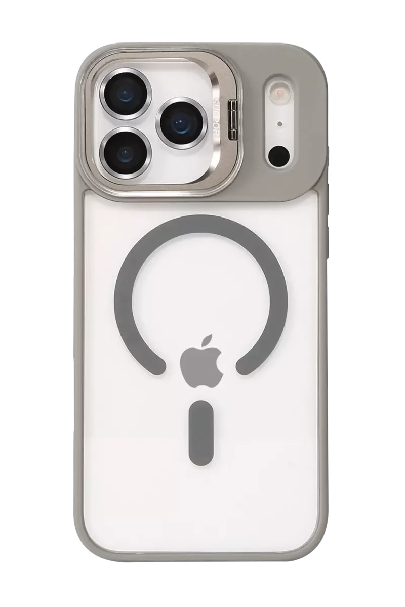 iPhone 17 Pro Max ile Uyumlu Remim Lensli Magsafe Standlı Kılıf - Titan Gri