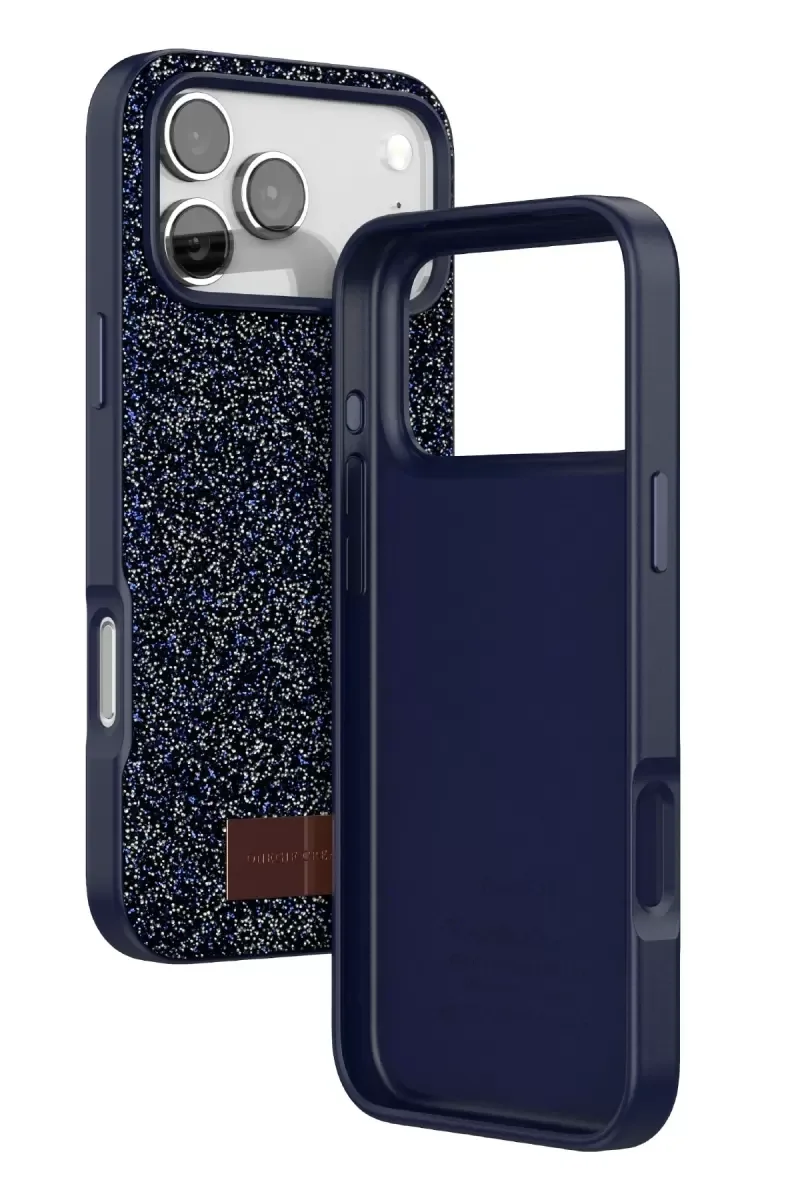 iPhone 17 Pro Max ile Uyumlu Bright Simli Kapak - Mavi Boncuk İşlemeli